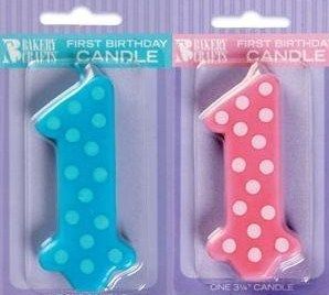 Babys 1st Birthday Candle Polka Dot Pink or Blue