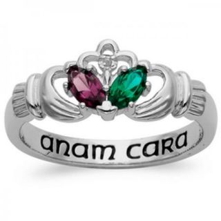 PERSONALIZED COUPLES STERLING SILVER CLADDAGH BIRTHSTONE RING