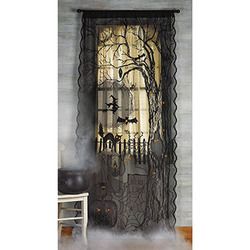 Spooky Lighted Lace Black Curtain Halloween Party Yard Decoration 