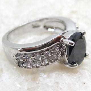 Magic Fashion Black Sapphire Silver Gemstone Jewelry Ring Size 6 5 