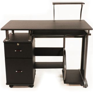 Black Computer Desk Home Office Furniture Wood Storage Cabinet 