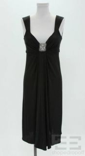 BLUMARINE Black Jersey Jeweled V Neck Dress Size It 44