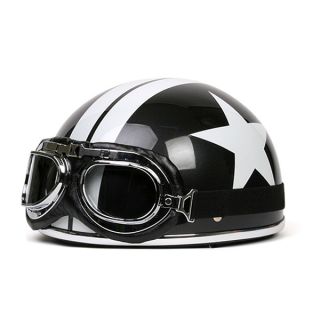 Motorcycle Scooter Half Helmet Black White Star