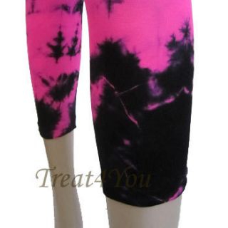 Opaque Pink Black Tie Dye Capri Leggings Footless Tights Spandex