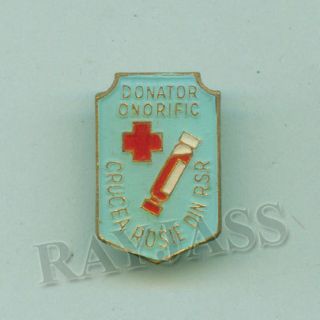 Red Cross Pin Romania Society Blood Donor 1980S