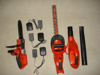 Black and Decker Chainsaw Hedge Trimmer and Blower with Chargers
