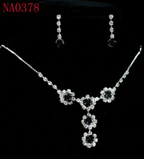 Refined Black Rose Crystal Necklace Earrings Set  NA0378 