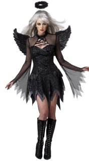 E89 Ladies Black Fallen Dark Angel Halloween Fancy Dress Costume Halo 