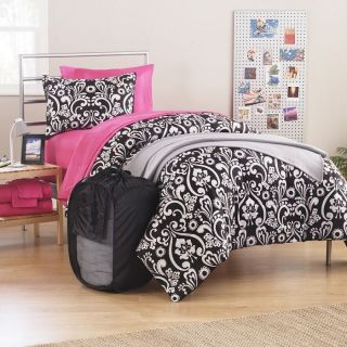 Parisian Hot Pink Black White 15pc Dorm Kit Full Size Comforter Set 