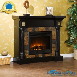   Corner or Flat Wall Slate Black Electric Fireplace Mantle