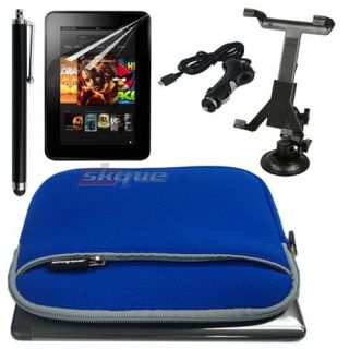 Blue Sleeve Case Bag Cover Car Charger Mount Stylus Film for Kindle 