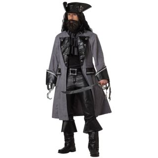 Adult Mens Blackbeard Pirate Costume Captain Coat Hat Frock Large 