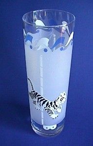   1950 Libbey TIGER CAROUSEL Animal Frosted ICE TEA Glass Tumbler