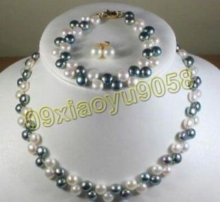 Beautiful black and white pearl necklace bracelet earrings set