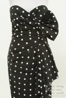 Victor Costa Black White Polka Dot Pleated Bow Evening Dress