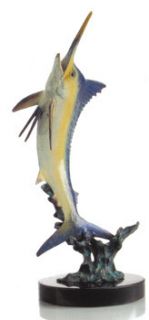 Excited Blue Marlin Sculpture Brass Marble Nautical Sailfish Gift SPI 