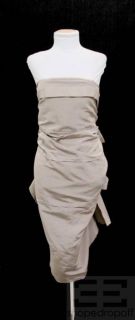 Lanvin Collection Blanche Taupe Silk & Cotton Pleated Strapless Dress 