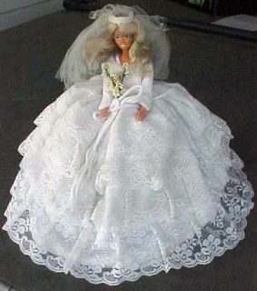 1966 Blonde Barbie Bride Doll in Homemade Lacy Wedding Dress