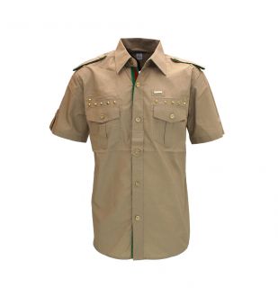 New Mens Ablanche Military Shirt Button Up Khaki Size M