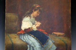   Genre Portrait Painting Young Girl w A Tambourine by Blauvelt