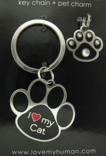 Charms Key Chain Cat Bling Charm I Love My Cat Cat Collar Paw Charm 