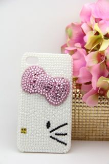 3D Swarovski Crystal Bling Case for iPhone 4 4S Pearl Hello Kitty 