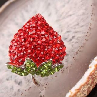 Bling Strawberry Rhinestone Beads Adjustable Ring 1pc