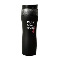 Fight Like A Girl Bling Coffee Travel Mug Cup Tumbler Pink Ribbon New 