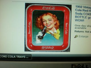 1950 Vintage Coca Cola Red Hair Soda Coke Tray wth Bottle Graphic 