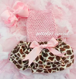 Newborn Baby Giraffe Satin Bloomers Light Pink Tube Top Bow Headband 