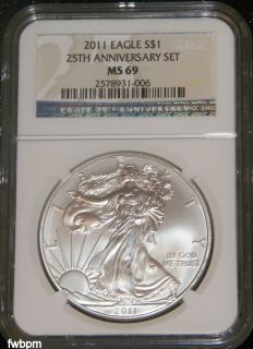   25th Anniversary Set American Silver Eagle MS69 NGC Blue Label