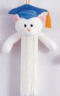 Graduation Tassel White Kitty Cat Blue Cap Gold Tassel