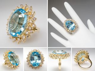 Genuine Blue Topaz & Diamond Cocktail Ring 14K Gold skuwm7800