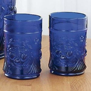 Depression Style Cobalt Blue Glassware Juice Glasses New