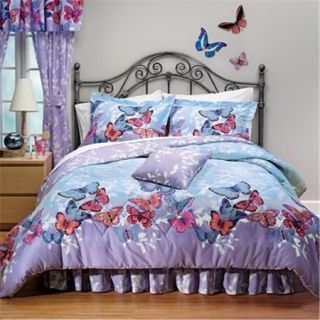 NIP Butterflies Blue Purple Girls Queen Size Comforter Set