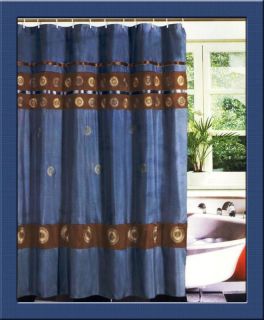   Embroidery Sunflower Fabric Shower Curtain Set Blue Brown