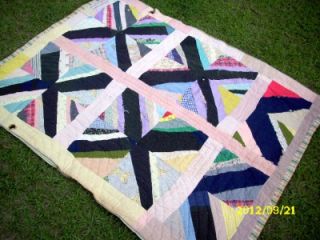 Antique Early Feed Sack & Scraps Primitive African? Quilt 56 x 74 