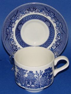 Churchill Blue Willow 4 Cups and Saucers England Dinnerware Unused 