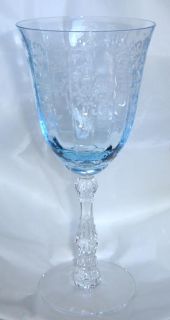 Fostoria Blue Navarre Etched Crystal Water Stem Goblet