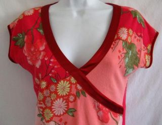 BLUMARINE Pink Floral Print M Stretch Knit Sweater Top Shirt Satin 
