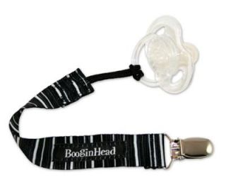 Booginhead PaciGrip Pacifier Holder   Black and White Stripe