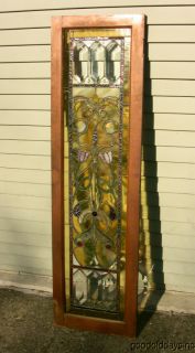   Victorian Stained Leaded Glass Bookcase Door Window Beveled
