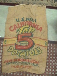 California Top 5 Potatoes Burlap Feed Sack Pete Borba & Son #8