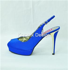 Bordello Shoes Peony 03 Blue Satin Peep Toe Sling Back Heels Pumps 9 