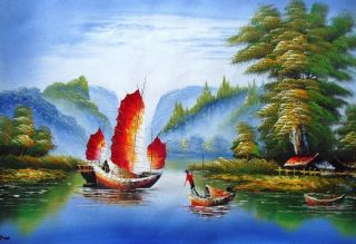 Yangtze River Scene Chinese Fishing Boats