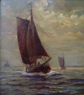   Marine Oil Painting Signed Dated 1948 Heligoland Fishing Boat