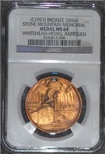 1927 Stone Mountain Confederate Memorial Bronze Medal BU NGC Certified 