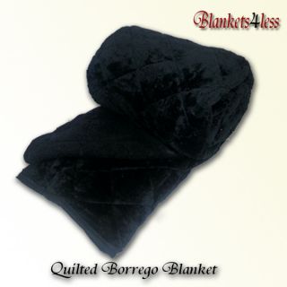 Black Quilted Sherpa Fur Borrego Blanket Cobija Reversible King Size 