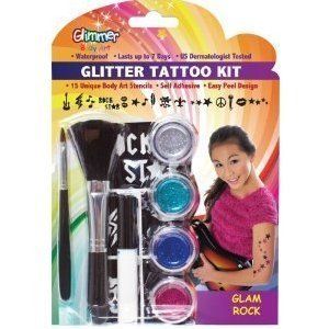 Glimmer Body Art Glitter Tattoo Tattoos Kit Glam Rock Star 15 Stencils 