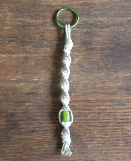 Handmade Hemp Keychain with Green Glass Bead 